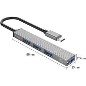 USB-C hub 4-port, 1x USB 3.0, 3x USB 2.0, 0.15m, ALU gray, ORICO AH-13