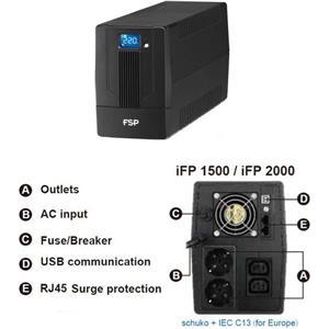 Fortron Source iFP 2000VA/1200W, Line-interactive, 2×Schuko, 2×IEC C13, RJ11/45, USB, 2×9Ah, 5min. autonomija, LCD display