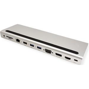 Roline USB-C Multiport Docking Station, 4K HDMI/DP, VGA, 2× USB3.2, 1× USB2.0, 1× SD/Micro SD čitač kartica, 1× USB-C PD, 1× G-LAN, 1×3.5mm