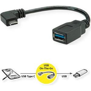 Roline USB3.2 Gen 1 kabel TIP A-C F/M kutni, 0.15m, crni