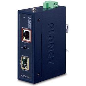 Planet Industrial Compact 100 1000-base Open Slot SFP to 1GbE RJ45 802.at PoE Media Converter (-40 to 75 C)