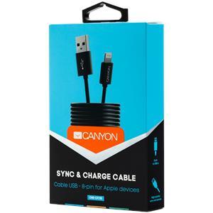 CANYON CFI-1, Lightning USB Cable for Apple, round, cable length 1m, Black, 15.9*7*1000mm, 0.018kg