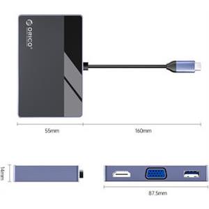 Docking station USB-C 7-in-1, 3x USB-A, HDMI, VGA, USB-C PD 100W, 3,5mm AUX, ORICO DM-7P