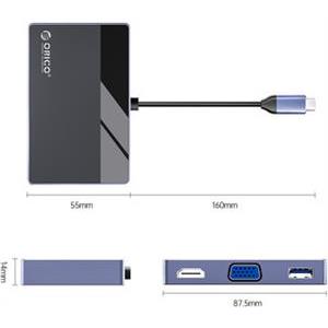 Docking station USB-C 7-in-1, 3x USB-A, HDMI, VGA, USB-C PD 100W, 3,5mm AUX, ORICO DM-7P