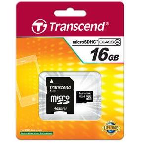 Memorijska kartica Transcend 16GB MicroSD HC Class4 + SD adapter