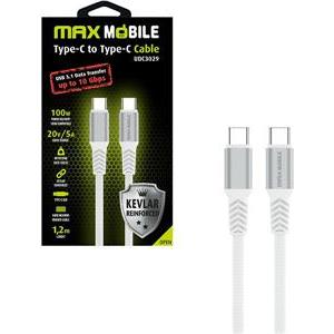 MAXMOBILE DATA KABEL TYPE C-TYPE C UDC3029 KEVLAR WHITE 3.1Gen.100W 5A 1.2m