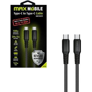 MAXMOBILE DATA KABEL TYPE C-TYPE C UDC3029 KEVLAR BLACK 3.1Gen.100W 5A 1.2m