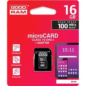 GOODRAM 16GB microSDHC Class 10 UHS-I R/10W + SD Adapter
