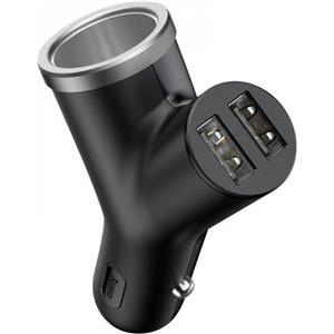 Baseus Car 2XUSB-A 3.4A + Cigarette Lighter Socket 40W, Black