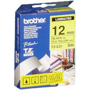 Brother Laminated Tape P-Touch TZe-C31 - 12 mm x 5 m - Black on Yellow