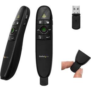 StarTech.com Wireless Presentation Remote with Green Laser Pointer - 90 ft. (27 m) - USB Presentation Clicker for Mac and Windows (PRESREMOTEG) presentation remote control - black