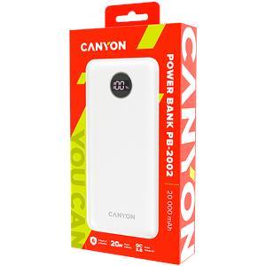 CANYON PB-2002 Power bank 20000mAh Li-poly battery, Input Type-C 5V3A,9V2A,18W , Output Type-C:5V3A,9V2.2A,12V1.5A,20W, Output USBA1/USBA2:5V3A,5V/4.5A,4.5V/5A,9V2A,12V1.5A,22.5W147.5*69*28.6mm, 0.4