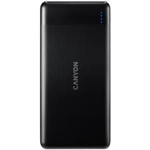 CANYON PB-107, Power bank 10000mAh Li-poly battery, Input Micro/PD 18W(Max), Output PD/QC3.0 18W(Max), quick charging cable 0.3m, 144*68*16mm, 0.25kg, Black