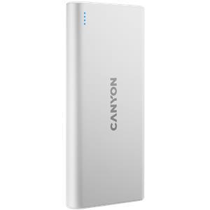 CANYON PB-106, Power bank 10000mAh Li-poly battery, Input 5V/2A, Output 5V/2.1A(Max), USB cable length 0.3m, 140*68*16mm, 0.24Kg, White