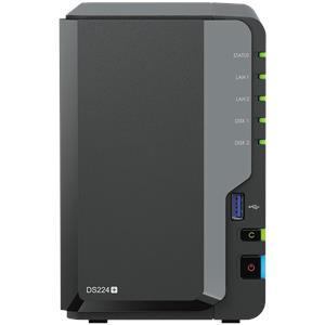 Synology DS224+,Tower, 2-bays 3.5'' SATA HDD/SSD, CPU Intel Celeron J4125 4-core (4-thread) 2.0 GHz, burst up to 2.7 GHz; 2GB DDR4 (expandable up to 6 GB) ; 2 x RJ-45 1GbE LAN Ports; 2x USB 3.2 Gen 1;