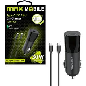 MAXMOBILE AUTO ADAPTER PD QC 3.0 TYPE C, SC-198008+Type C kabel, 30W