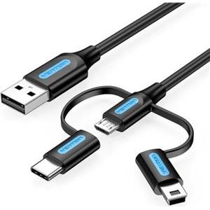 Vention USB 2.0 A Male to 3-in-1 Micro-B USB-C Mini-B Male Cable 0,5m, Black