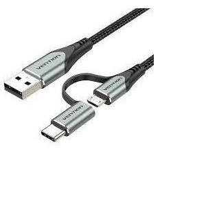 Vention USB 2.0 A Male to 2-in-1 Micro-B USB-C Male Cable 1M, Gray