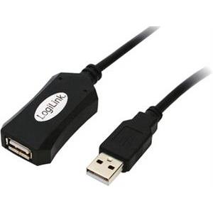 USB 2.0 kabel A->A M/Ž 5,0 m, aktivni, crni