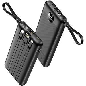 VEGER portable battery with built-in cables C10 10000 mAh, black.