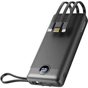 VEGER portable battery with built-in C20 cables, 20000 mAh, black.