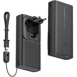 VEGER portable battery ACE100 10000 mAh, built-in EU plug, black.