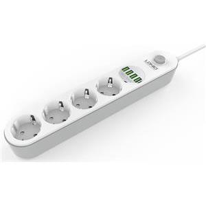 Power strip with 4 AC sockets, 4x USB, LDNIO SE4432, 2m (white)