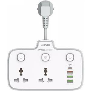 Power strip with 2 AC sockets, 3x USB, 1x USB-C LDNIO SC2413, EU/US, 2500W (white)