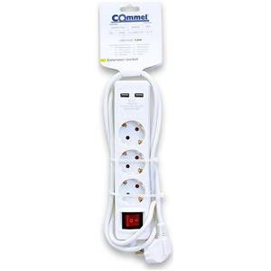 Produžni kabel Commel 3/1,4m bijeli s prek. 2xUSB-5V 16A 250V~3500W 234-401