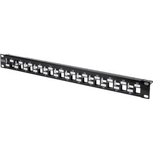 Modular Patch Panel, shielded 24-port, blank, 1U, rack mount, staggered, color black RAL 9005