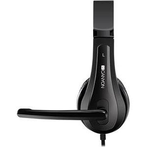 CANYON HSC-1, basic PC headset with microphone, combined 3.5mm plug, leather pads, Flat cable length 2.0m, 160*60*160mm, 0.13kg, Black