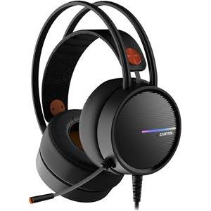 CANYON INTERCEPTOR GH-8A, Gaming headset 3.5mm jack plus USB connector for LED backlight, adjustable microphone and volume control, with 2in1 3.5mm adapter, cable 2M, Black and Orange, 0.36kg