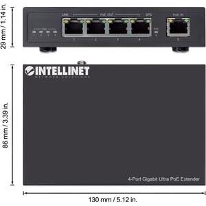 INTELLINET 4-Port Gigabit Ultra PoE-Extender 90W um 100m