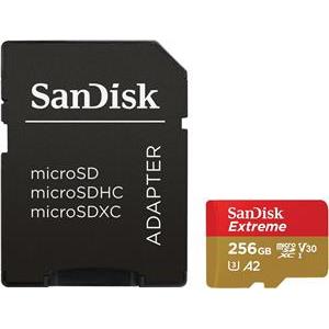 SanDisk Extreme microSDXC 256GB + SD Adapter 190MB/s & 130MB/s A2 C10 V30 UHS-I U3