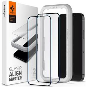 Spigen Glas tR ALM FC Black, zaštitno staklo za ekran telefona, 2 kom + okvir za instalaciju - iPhone 12/Pro