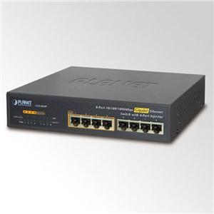Planet GSD-804P, 8-Port Gigabit 10 100 1000 Mbps with 4-Port PoE Ethernet Switch. Half of the 10 100Mbps TP ports of FSD-804P provide PoE power injector function which is able to drive 4 IEEE 802.3af