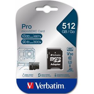 SD MicroSD Card 512GB Verbatim SDHC Pro Class 10 + Adapter retail