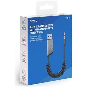 Savio TR-16 Transmitter AUX adapter with hands-free function, Bluetooth 5.3, Google Assistant/Siri