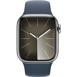 Apple Watch 9 GPS+Cellular 41mm stalowy srebrna | Sztormowy Błękit pasek sportowy M/L