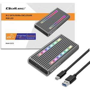 Qoltec 52272 Enclosure for drive M.2 SSD | SATA | NVMe | RGB LED | USB-C | 4TB