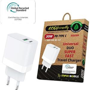 MAXMOBILE KUĆNI PUNJAČ PD QC3.0 DUO TYPE C 30W+USB 18W TR-361009, GRS, ECO