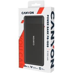 CANYON PB-109, Power bank 10000mAh Li-poly battery, Input Lightning &Type C : 5V/2A, 9V/2A PD 18W(Max), Output Type C 5V/3A,9V/2.2A,12V/1.5A 20W, Output USB A:5V3A,9V2A,12V1.5A,18W quick charging ca