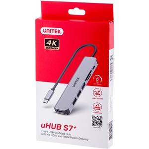 UNITEK HUB USB-C H1118A; USB-A x3, USB-C, HDMI, SD, microSD