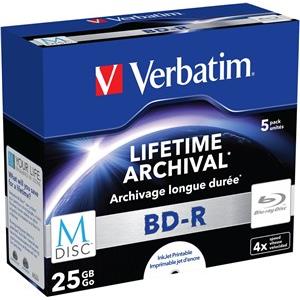 DVD Blu-Ray M-Disc Verbatim BD-R SL 25GB 4× Printable 5 pack JC (Single Layer)