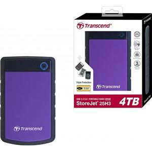 Transcend 4TB StoreJet H3P USB3.0, rubber casing, military-grade shock resistance with 3-stage shock protection, 3yrs, purple, Quick Reconnect Button, TS4TSJ25H3P