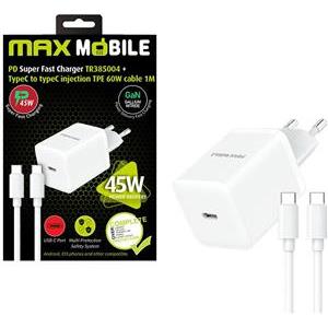 MAXMOBILE KUĆNI PUNJAČ PD SUPER FAST CHARGE SET 2U1 TYPE C+KABEL,TR385004 Gan45W