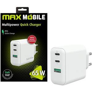 MAXMOBILE KUĆNI PUNJAČ PD SUPER FAST CHARGE Duo TypeC+USB-A,3UTR2076-QP,GaN 65W