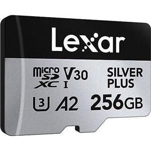 Micro SDXC card Lexar Professional SILVER Plus, 256GB, 205MB/s, U3, V30, A2, UHS-I, w/adapter