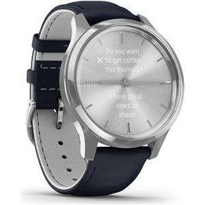 Pametni sat Garmin Vivomove Luxe Silver s kožnim Navy remenom, 010-02241-20