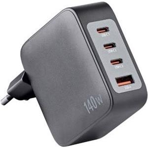 Intenso 140W GaN power supply with 3xUSB-C and 1xUSB-A connectors and included 2M 200W USB-C cable